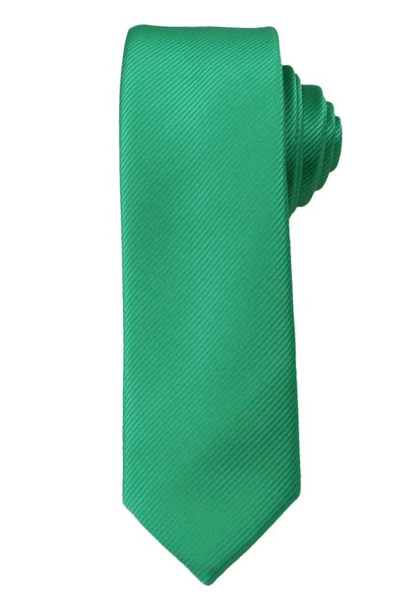 Krawat Męski, ŚLEDŹ (Wąski) w Delikatny Prążek - 5 cm - Angelo di Monti, Zielony. Kolor: zielony. Wzór: prążki