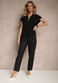 Renee - Czarne Bawełniane Spodnie z Wiązaniem Olithiel. Okazja: na co dzień. Stan: podwyższony. Kolor: czarny. Materiał: bawełna. Styl: casual #3