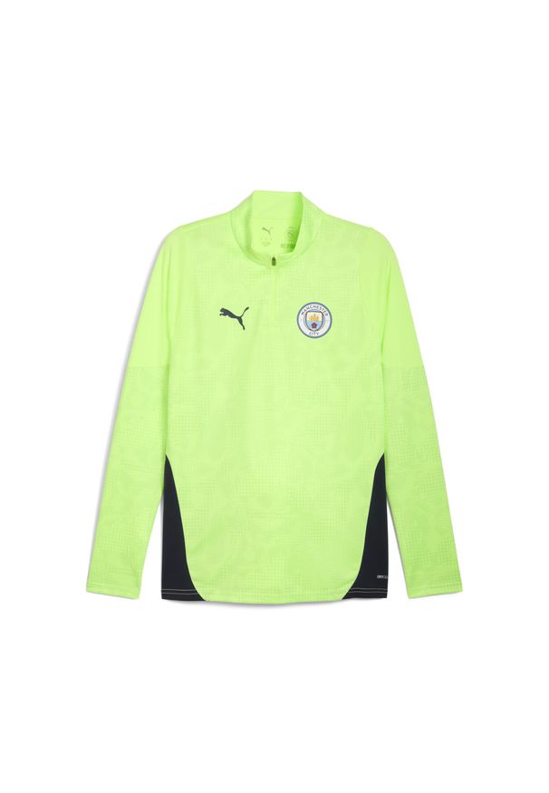 Puma - Męska bluza treningowa Manchester City z zamkiem 1/4 PUMA. Kolor: żółty, niebieski, wielokolorowy. Sport: bieganie