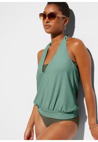 bonprix - Tankini (3 części). Typ kołnierza: dekolt w serek. Kolor: zielony. Długość rękawa: na ramiączkach. Styl: klasyczny