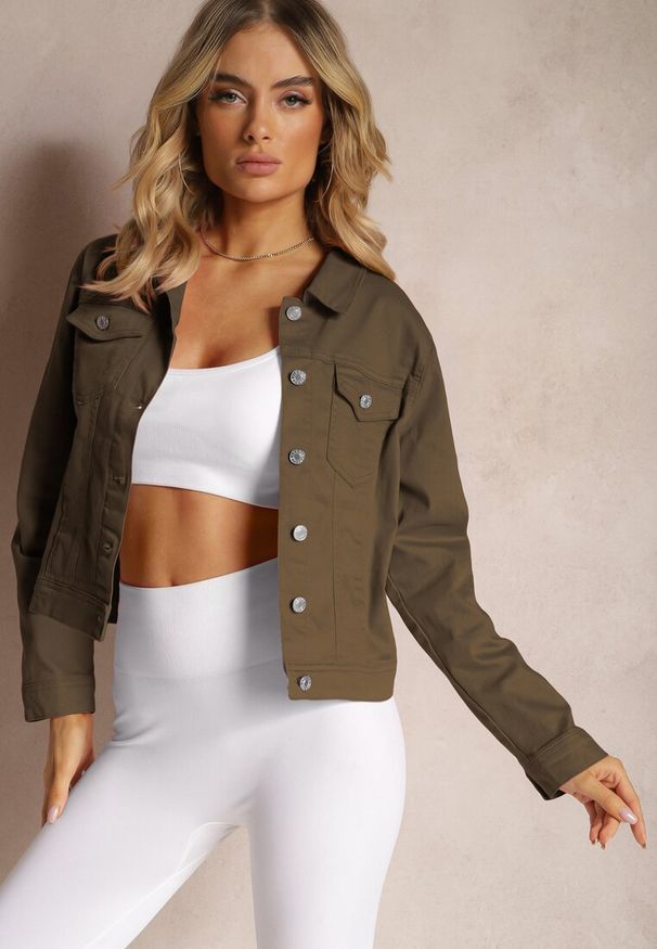 Renee - Ciemnozielona Jeansowa Kurtka z Bawełny z Guzikami i Kieszeniami Ainztia. Kolor: zielony. Materiał: bawełna, jeans