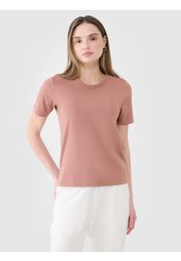 4f - 4F T-shirt regular gładki damski - brązowy L. Okazja: na co dzień. Kolor: brązowy. Materiał: bawełna, jersey, dzianina. Długość rękawa: krótki rękaw. Długość: krótkie. Wzór: gładki. Sezon: lato. Styl: sportowy, klasyczny, casual