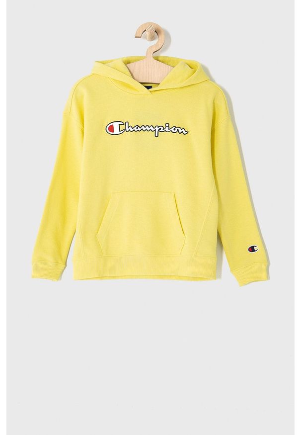 Champion Bluza dziecięca kolor żółty z kapturem z aplikacją. Typ kołnierza: kaptur. Kolor: żółty. Wzór: aplikacja