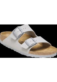 Birkenstock - Klapki damskie BIRKENSTOCK ARIZONA BF STONE COIN. Nosek buta: otwarty. Kolor: szary. Materiał: syntetyk, materiał, polar, zamsz, welur. Wzór: paski. Styl: retro