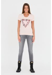 Guess - GUESS Różowy damski t-shirt bawełniany z logo, Rozmiar M. Kolor: różowy. Materiał: bawełna. Wzór: nadruk #5