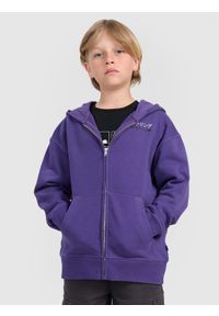 4f - 4F Bluza dresowa rozpinana z kapturem chłopięca - fioletowa 134 (8-9 lat). Okazja: na co dzień. Typ kołnierza: kaptur. Kolor: fioletowy. Materiał: dresówka. Wzór: gładki, ze splotem. Sezon: lato. Styl: casual, sportowy #1