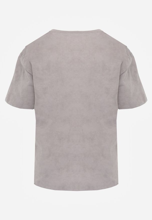 Born2be - Szary Oversizowy T-shirt z Bawełny Zdobiony Haftem z Cekinami Pidella. Okazja: na co dzień. Kolor: szary. Materiał: bawełna. Wzór: aplikacja, haft. Styl: elegancki, casual