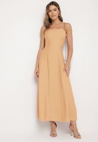 Born2be - Pomarańczowa Rozkloszowana Sukienka z Wiskozą Meravela. Okazja: na co dzień. Kolor: pomarańczowy. Materiał: wiskoza. Długość rękawa: na ramiączkach. Styl: casual, elegancki #2