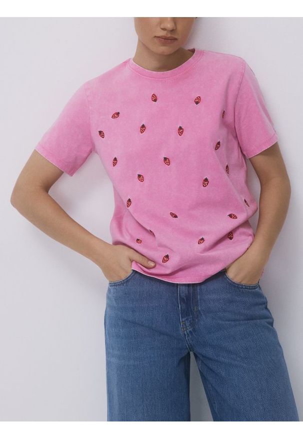 Reserved - Bawełniany T-shirt z haftem - wielobarwny. Materiał: bawełna. Wzór: haft