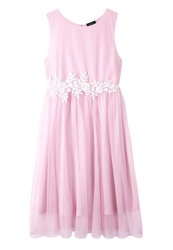 Sukienka dziewczęca na uroczyste okazje bonprix jasnoróżowo-biały. Kolor: fioletowy. Materiał: koronka