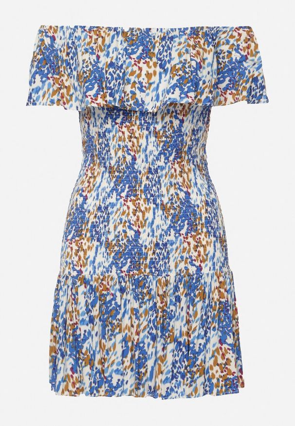 Born2be - Niebieska Sukienka Hiszpanka Mini z Elastycznej Wiskozy Zamra. Typ kołnierza: dekolt hiszpanka. Kolor: niebieski. Materiał: wiskoza. Sezon: lato. Długość: mini