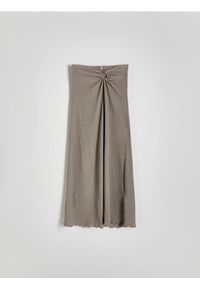 Reserved - Dzianinowa spódnica midi - beżowy. Kolor: beżowy. Materiał: dzianina