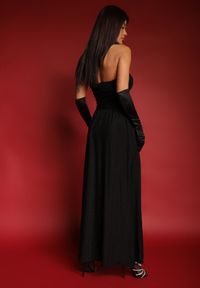 Renee - Czarna Marszczona Koktajlowa Sukienka Bandeau z Wiskozą Nalirion. Okazja: na imprezę. Kolor: czarny. Materiał: wiskoza. Długość rękawa: bez rękawów. Sezon: lato. Styl: wizytowy #3