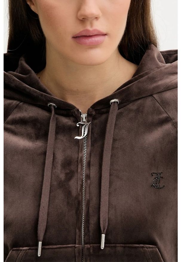 Juicy Couture - JUICY COUTURE Czekoladowa bluza damska Madison Outline Hoodie, Rozmiar S. Okazja: na co dzień. Kolor: brązowy. Materiał: materiał. Styl: casual, elegancki