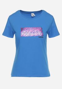 Born2be - Niebieski Bawełniany T-shirt z Nadrukiem na Przodzie Subsoria. Kolor: niebieski. Materiał: bawełna. Wzór: nadruk