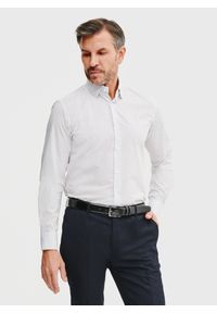 Pako Lorente - PAKO LORENTE – Biała koszula męska w mikrowzór. Kolor: biały. Materiał: bawełna, elastan. Długość rękawa: długi rękaw. Długość: długie. Sezon: lato, wiosna