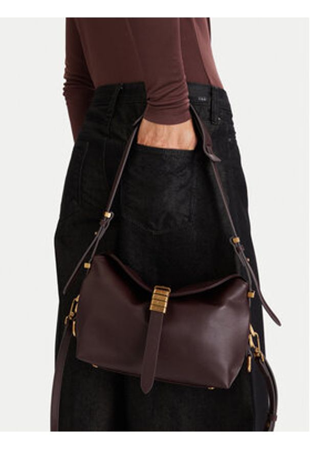 Pinko - PINKO Torebka Saddle Baguette Mini AI 25-26 PLTT 105895 A1ZX Bordowy. Kolor: czerwony. Materiał: skórzane