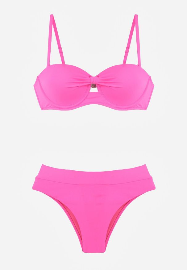 Born2be - Fuksjowe Dwuczęściowe Bikini Na Plażę i Basen z Odpinanymi Ramiączkami i Ozdobnym Wycięciem Urilienne. Kolekcja: plus size. Kolor: różowy. Długość: długie