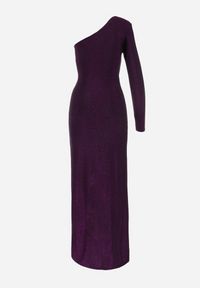 Born2be - Fioletowa Metaliczna Sukienka Maxi o Asymetrycznym Fasonie z Kopertowym Dekoltem Ozelbia. Kolor: fioletowy. Materiał: materiał. Długość rękawa: długi rękaw. Typ sukienki: asymetryczne, kopertowe. Długość: maxi #6