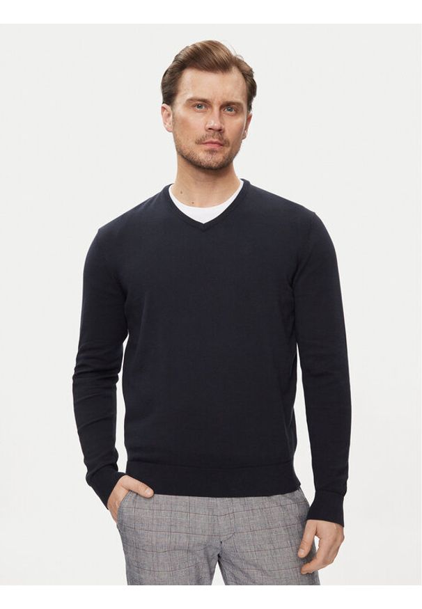 Bugatti Sweter 7300 95510 Granatowy Regular Fit. Kolor: niebieski. Materiał: bawełna