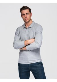 Ombre Clothing - Męski longsleeve z kołnierzykiem polo BASIC – szary melanż V4 - Rozmiar: L. Okazja: na co dzień, do pracy, na spotkanie biznesowe. Typ kołnierza: polo. Kolor: szary. Materiał: dzianina, materiał, bawełna, jeans. Długość rękawa: długi rękaw. Długość: długie. Wzór: melanż. Styl: wizytowy, casual, biznesowy