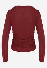 Renee - Bordowa Bluzka Longsleeve z Marszczonymi Detalami Eslira. Kolor: czerwony. Materiał: jeans. Długość rękawa: długi rękaw. Styl: elegancki #5