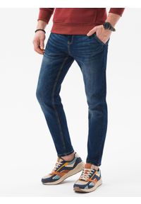 Ombre Clothing - Spodnie męskie jeansowe SLIM FIT - niebieskie V2 P1077 - XL. Kolor: niebieski. Materiał: jeans. Styl: klasyczny #8