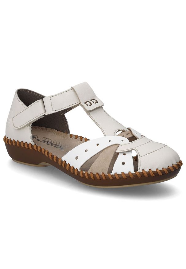 Sandały damskie komfortowe na rzepy zabudowane palce beżowe Rieker M1655-61. Zapięcie: rzepy. Kolor: beżowy. Materiał: skóra ekologiczna