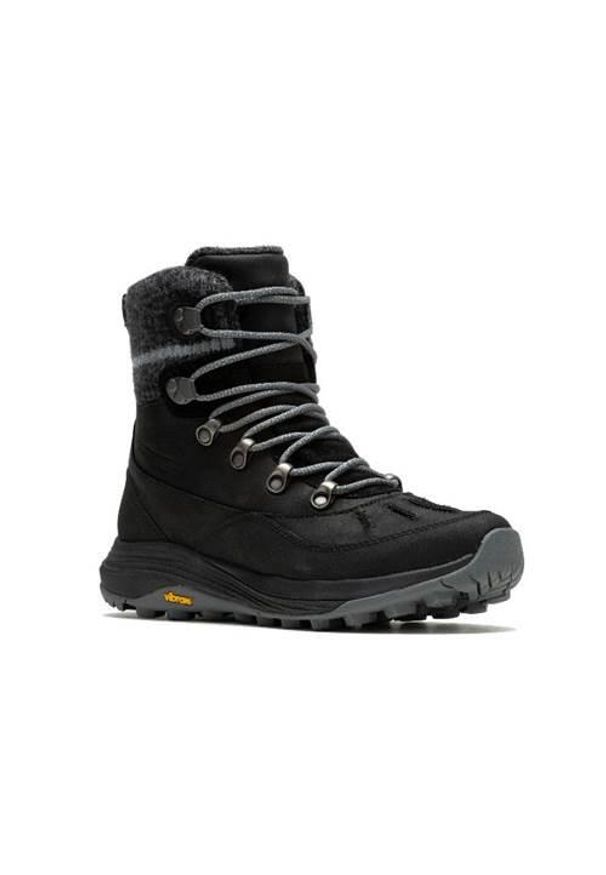 Buty trekkingowe damskie Merrell Siren 4 Thermo Mid Zip Wp. Wysokość cholewki: za kostkę. Zapięcie: sznurówki. Kolor: czarny. Materiał: tkanina, skóra. Szerokość cholewki: normalna. Styl: sportowy