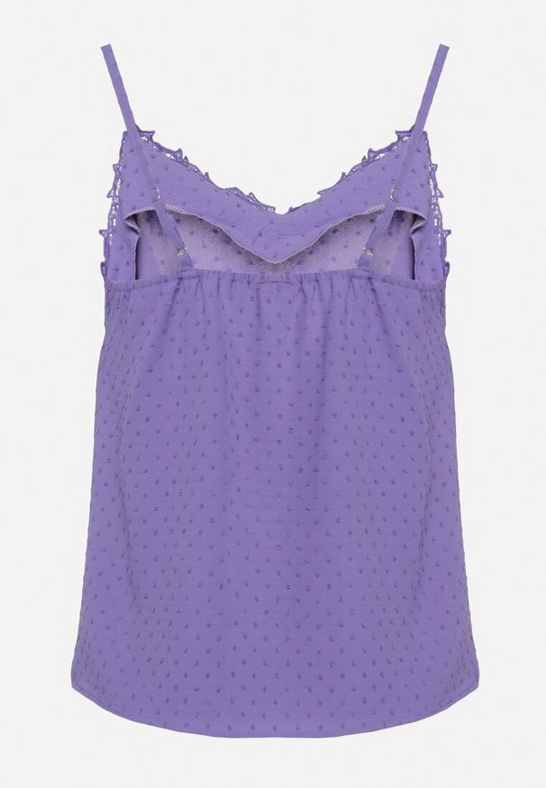 Born2be - Fioletowy Top na Ramiączkach z Koronką Cesha. Kolor: niebieski. Materiał: koronka. Długość rękawa: na ramiączkach. Wzór: koronka