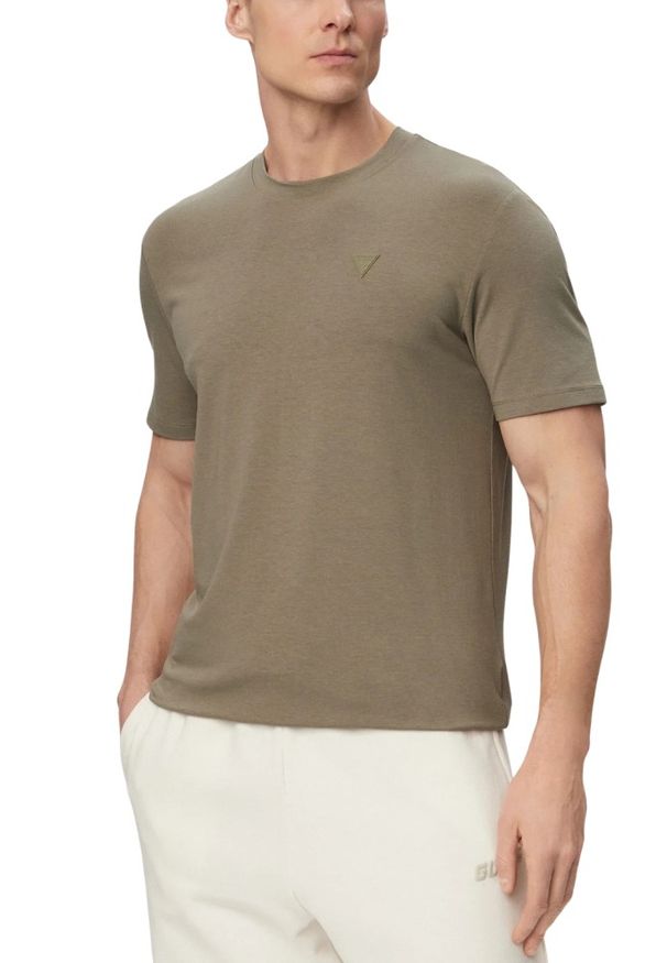 Guess - GUESS Zielony męski t-shirt z lampasami na krótki rękaw Hedley, Rozmiar S. Okazja: na co dzień. Kolor: zielony. Długość rękawa: krótki rękaw. Długość: krótkie. Styl: casual, sportowy