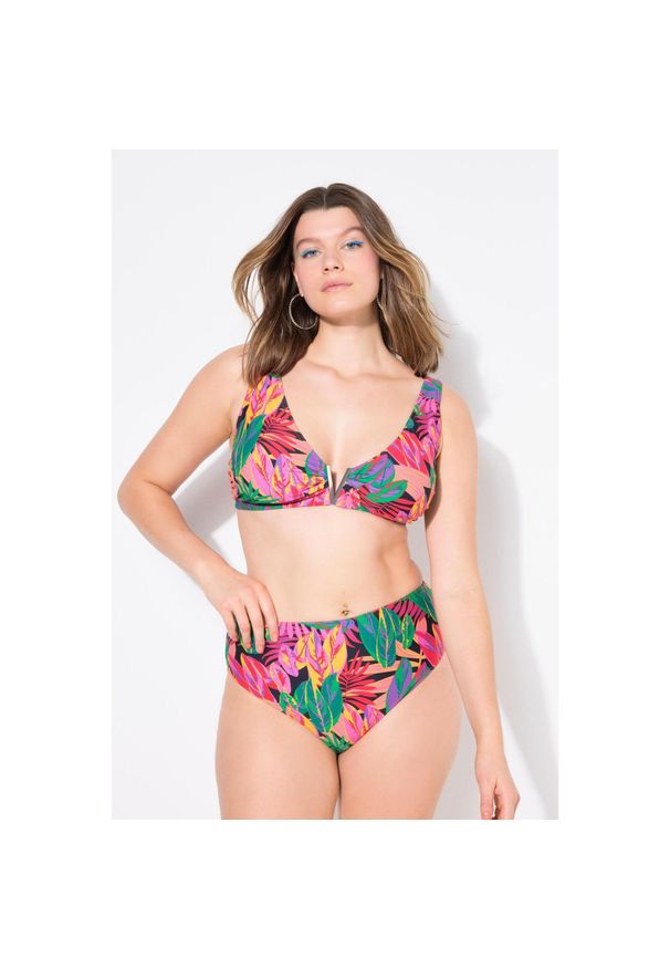 ULLA POPKEN - Damskie Figi od bikini figi wysoki stan nadruk dżungli. Stan: podwyższony. Kolekcja: plus size. Kolor: zielony. Materiał: elastan, poliamid, materiał. Wzór: nadruk