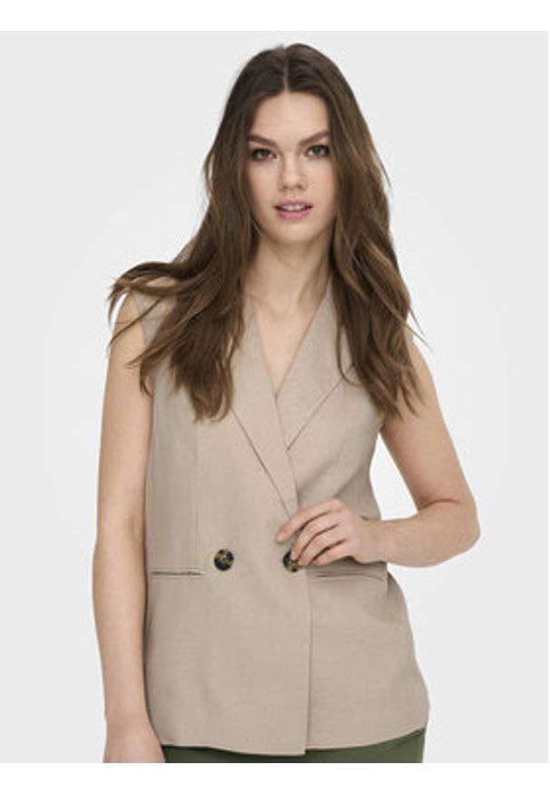 only - ONLY Kamizelka Caro 15278794 Beżowy Loose Fit. Kolor: beżowy. Materiał: len