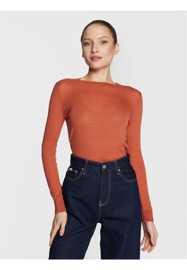 Calvin Klein Sweter Extra Fine K20K204139 Pomarańczowy Slim Fit. Kolor: pomarańczowy. Materiał: wełna