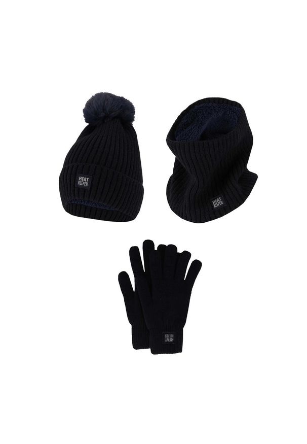 HEAT KEEPER - Zestaw Damski Rękawiczki/Czapka/Chusta. Kolor: niebieski. Materiał: poliakryl. Sezon: zima. Styl: sportowy