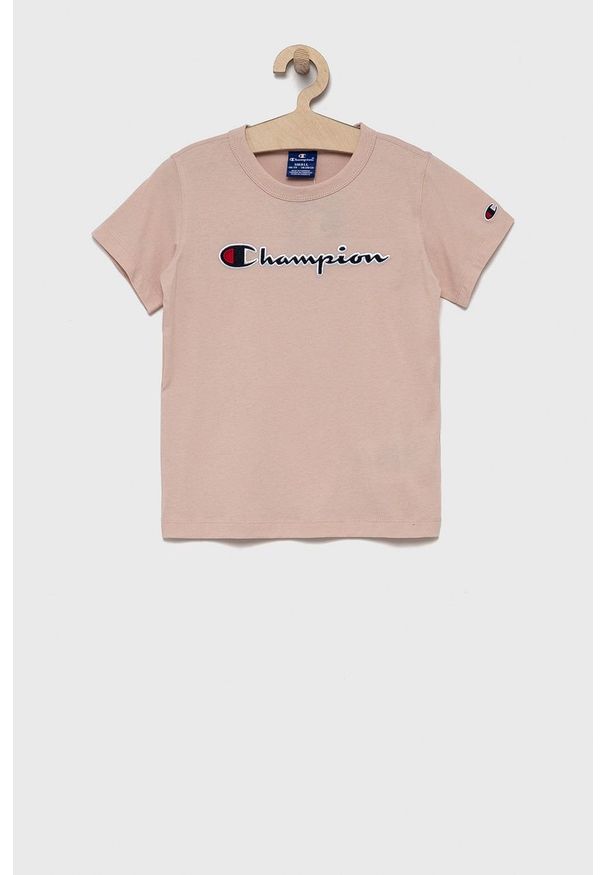 Champion T-shirt bawełniany dziecięcy 404231 kolor różowy. Okazja: na co dzień. Kolor: różowy. Materiał: bawełna. Wzór: haft. Styl: casual