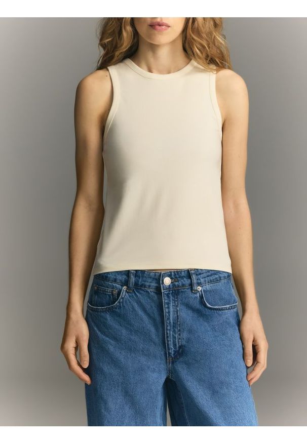 Reserved - Top z lyocellem - złamana biel. Materiał: dzianina