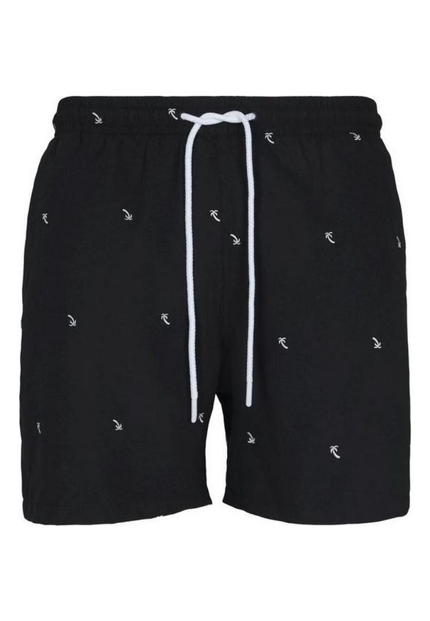Urban Classics - Męskie Spodenki Kąpielowe Z Haftem Drzewa Palmowego. Kolor: czarny. Wzór: haft. Styl: sportowy