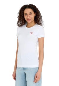 Guess - GUESS Biały damski t-shirt bawełniany Mini Triangle Tee, Rozmiar XS. Kolor: biały. Materiał: bawełna #4