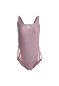 Adidas - adidas 3-Stripes Swimsuit. Kolor: fioletowy, różowy, wielokolorowy. Materiał: materiał