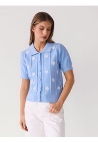 Reserved - Kardigan z kołnierzem - jasnoniebieski. Kolor: niebieski. Materiał: dzianina, wiskoza