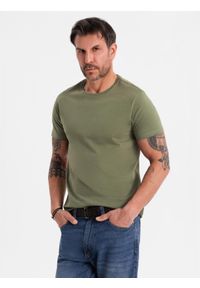 Ombre Clothing - T-shirt męski klasyczny bawełniany BASIC - khaki V6 OM-TSBS-0236 - XXL. Okazja: na co dzień. Kolor: brązowy. Materiał: bawełna. Styl: klasyczny #6