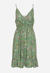 Born2be - Zielona Wiskozowa Sukienka na Ramiączkach z Kopertowym Dekoltem i Gumką w Pasie Dimiette. Okazja: na co dzień. Typ kołnierza: dekolt w kształcie V. Kolor: zielony. Materiał: wiskoza. Długość rękawa: na ramiączkach. Typ sukienki: kopertowe. Styl: casual #6