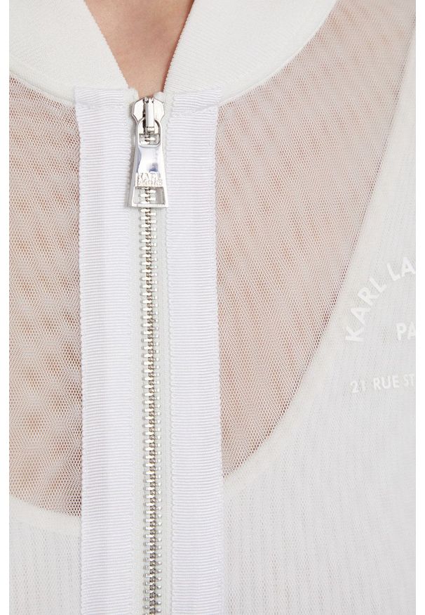 Karl Lagerfeld Kurtka bomber damski kolor biały przejściowa. Okazja: na co dzień. Kolor: biały. Materiał: materiał. Styl: casual
