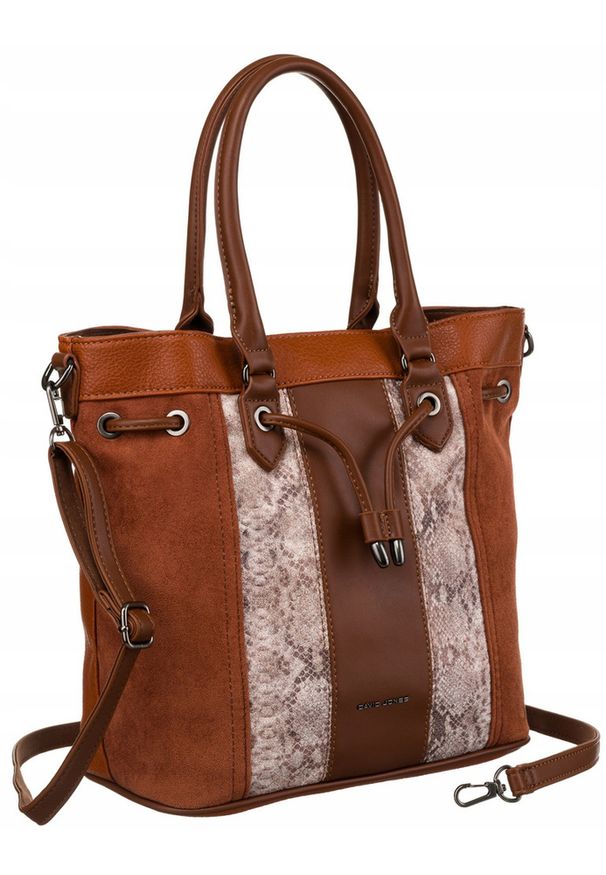 DAVID JONES - Shopperka wężowa David Jones 6885-5 brązowa. Kolor: brązowy. Materiał: skórzane