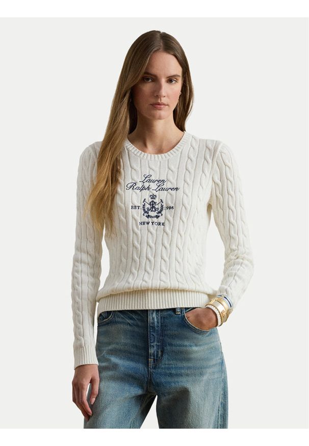 Lauren Ralph Lauren - LAUREN RALPH LAUREN Sweter 200P03508003 Biały Slim Fit. Kolor: biały. Materiał: bawełna