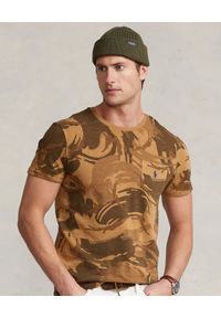 Ralph Lauren - RALPH LAUREN - Wzorzysta koszulka Custom Slim Fit. Typ kołnierza: polo. Kolor: brązowy. Materiał: bawełna. Wzór: moro. Styl: klasyczny