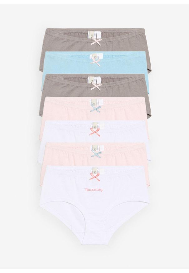 bonprix - Figi hipster z miękką bawełną organiczną z satynową kokardką (7 szt.). Kolor: różowy. Materiał: satyna, bawełna