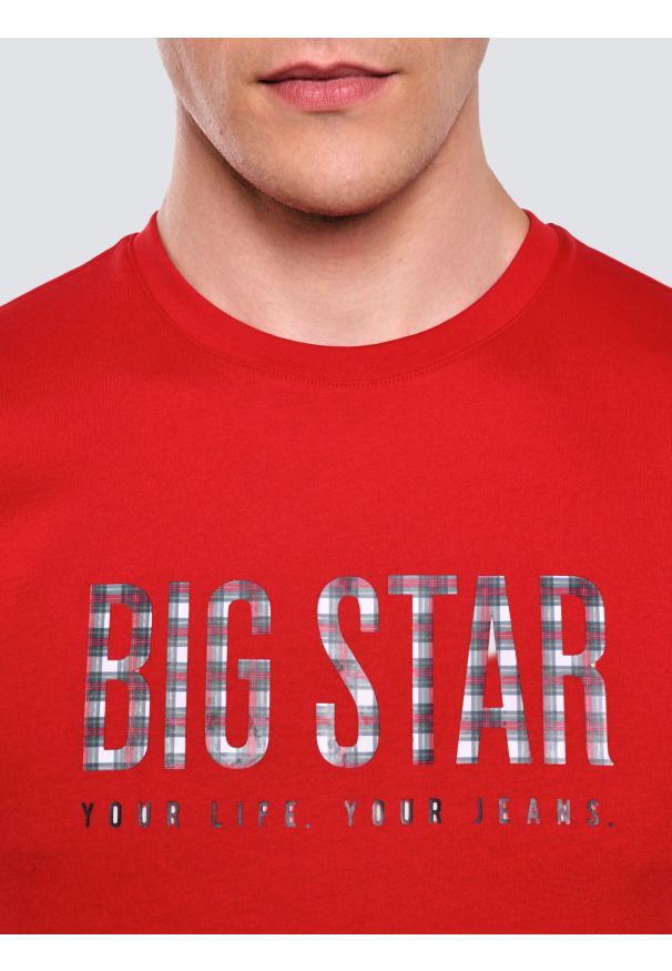 Big-Star - Koszulka męska z logo BIG STAR czerwona Melsar 603. Kolor: czerwony. Materiał: dzianina. Wzór: nadruk. Styl: wizytowy, klasyczny