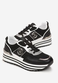 Born2be - Czarne Sneakersy na Platformie z Metaliczną Wstawką Cathleen. Kolor: czarny. Obcas: na platformie #5